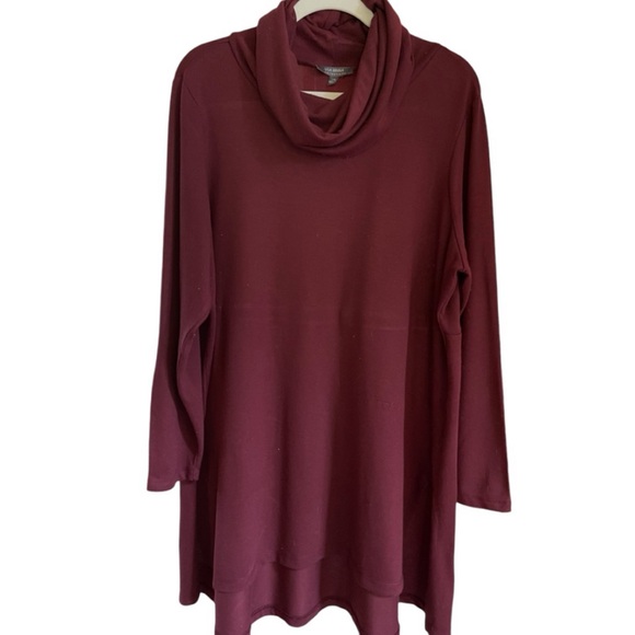 Lisa Rinna Collection Cowl Neck Tunic Top With Long Sleeves. Burgundy. Size 1XP - Picture 1 of 13